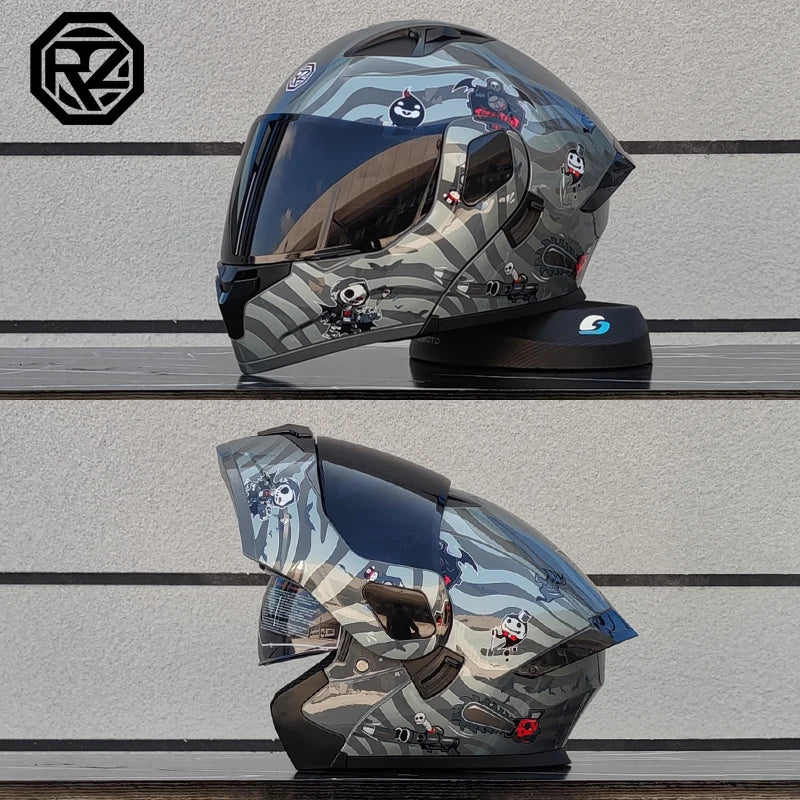 ORZ Personalised Motorcycle Full Face Helmet Men Women Fashion Dual Lens Helmets Motocross Racing Modular Flip Up Casco Moto