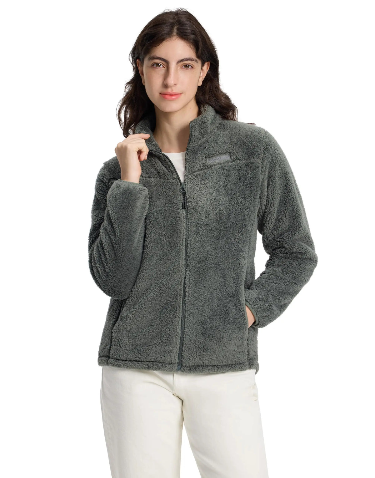 Women's Fuzzy Fleece Jacket with Full Zip for Spring Fall Winter
