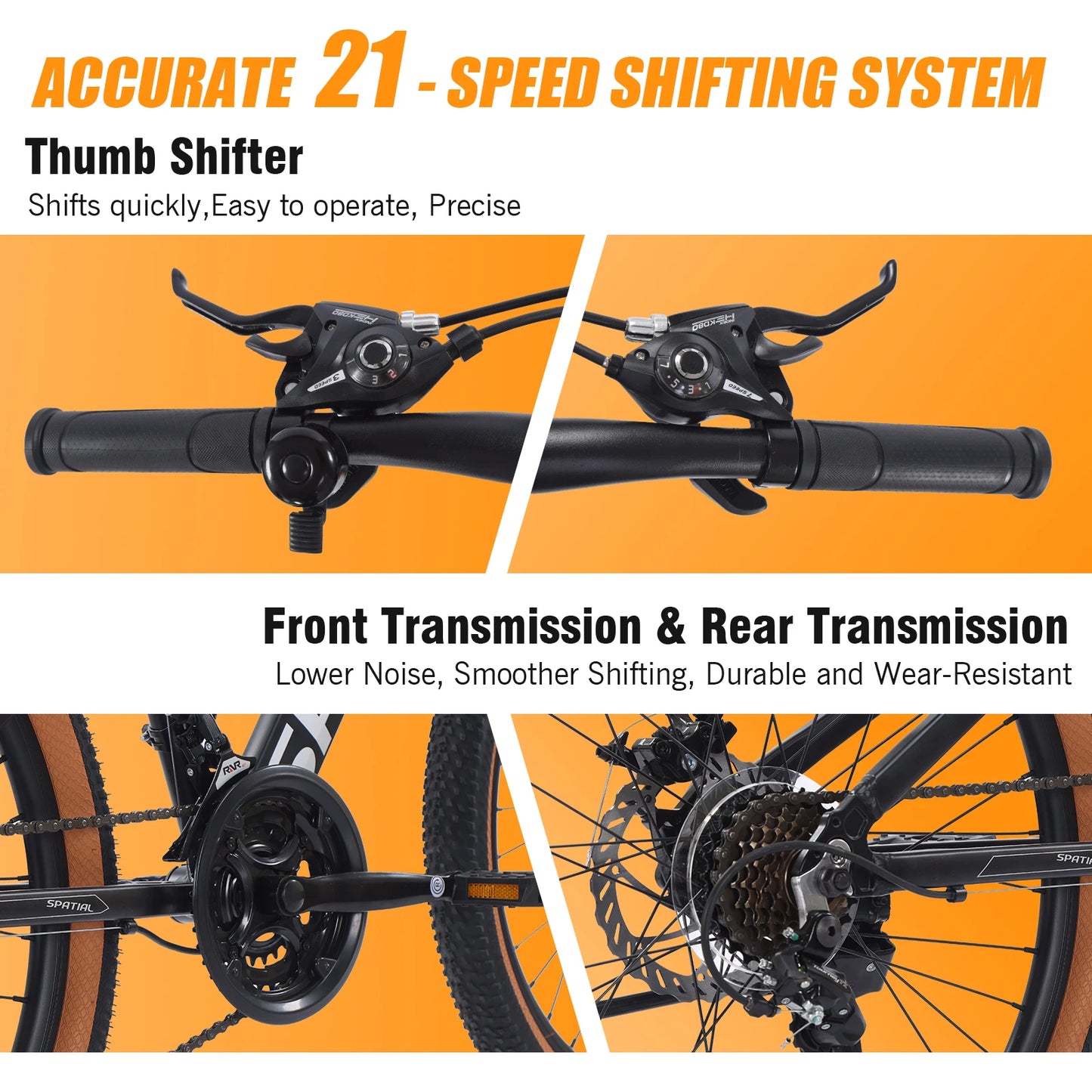 SPATIAL MT24FS 24 Inch Hardtail MTB, 21 Speed Mountain Bike, Bicycle for Teenagers and Adults, Lightweight Aluminum Frame, Suspension Fork, Front & Rear Disc Brakes