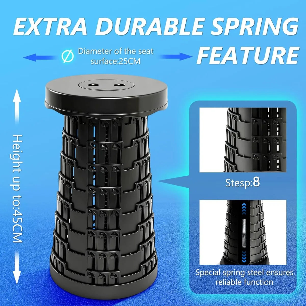 Upgraded Collapsible Stool with Table Top, Portable Telescopic Seat, Folding Stool for Camping Gardening Fishing Hiking BBQ, Tab