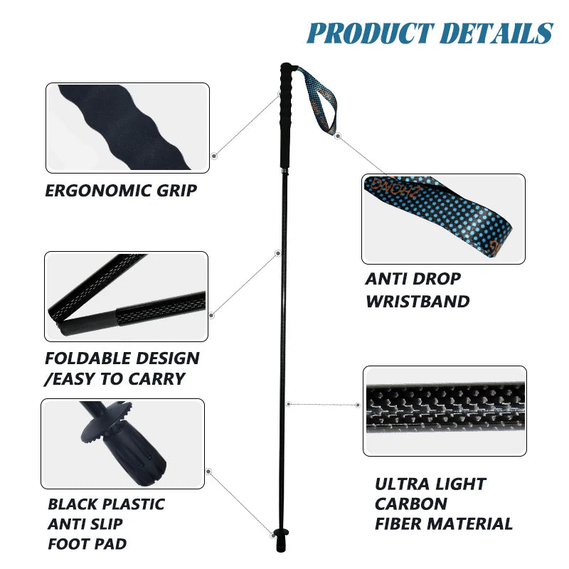 Local+ Lightweight T800 Carbon Fiber Walking Running Sticks Collapsible Telescopic Hiking Cane Trekking Poles for City Use
