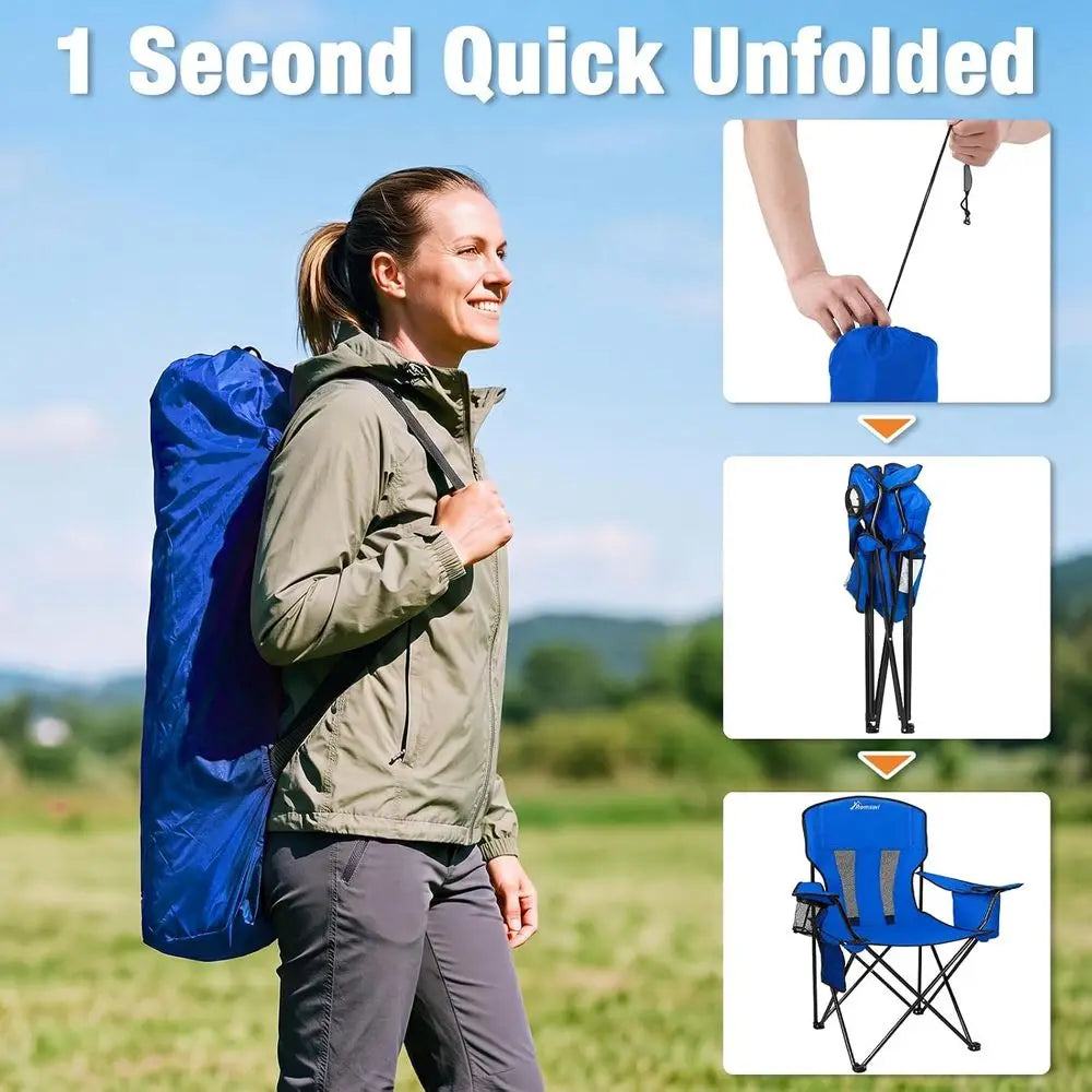 Camping Chairs or Adults 2 Pack, olding Chair with 4-Can Cooler Bag & Cup Holder, Portable Heavy Duty Outdoor Chair with Mesh Ba