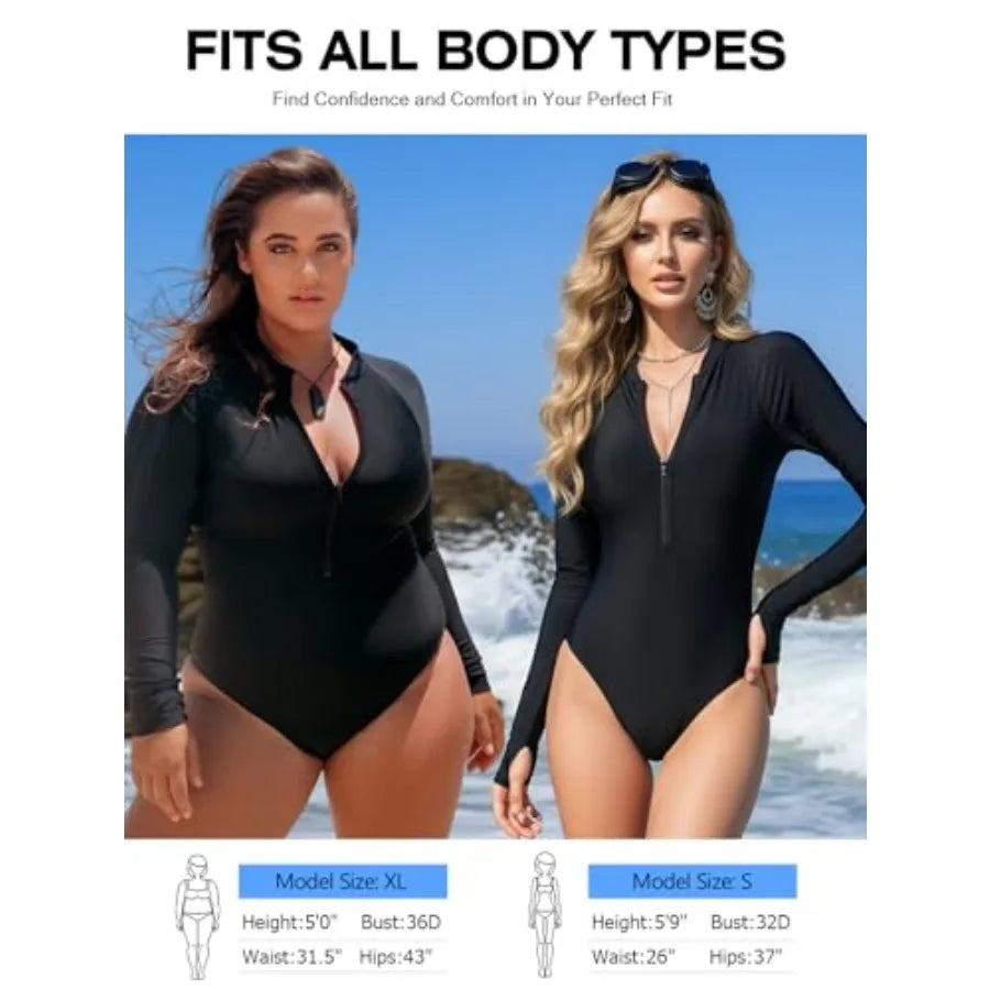 Women's One Pcs Swimsuits Long Sleeve Rash Guard UV Protection Surfing Swimsuit Bathing Suit