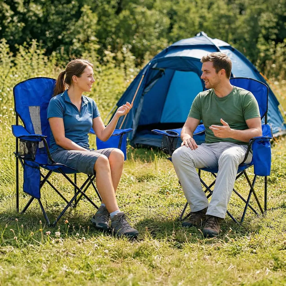 Camping Chairs or Adults 2 Pack, olding Chair with 4-Can Cooler Bag & Cup Holder, Portable Heavy Duty Outdoor Chair with Mesh Ba