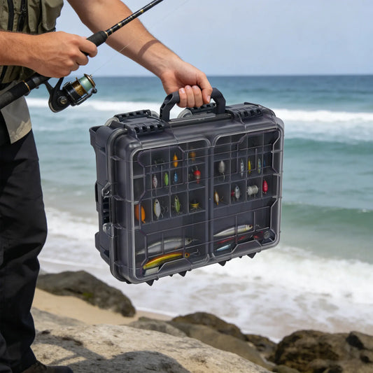 Tackle Storage Box Fishing Tackle Organizer Grey Multi-layer Large Capacity DIY Tray Removable Compartments Adjustable Slots Secure Double Lock Thickened PP Material Strong Outdoor Anti-crush Waterproof Accessories Case for B