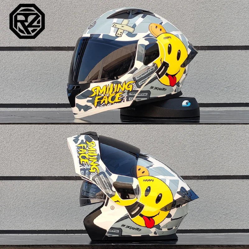 ORZ Personalised Motorcycle Full Face Helmet Men Women Fashion Dual Lens Helmets Motocross Racing Modular Flip Up Casco Moto