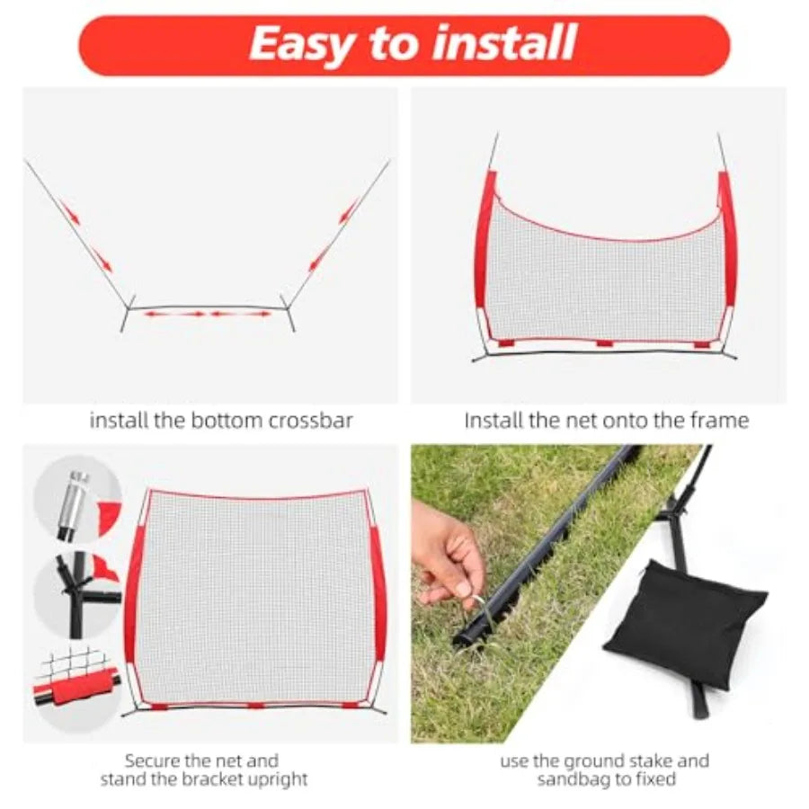 7x7ft/10x16ft/10x20ft Portable Sport Net Backstop Net for Softball, Lacrosse, Soccer with Handbag and 12 Ground Nails.