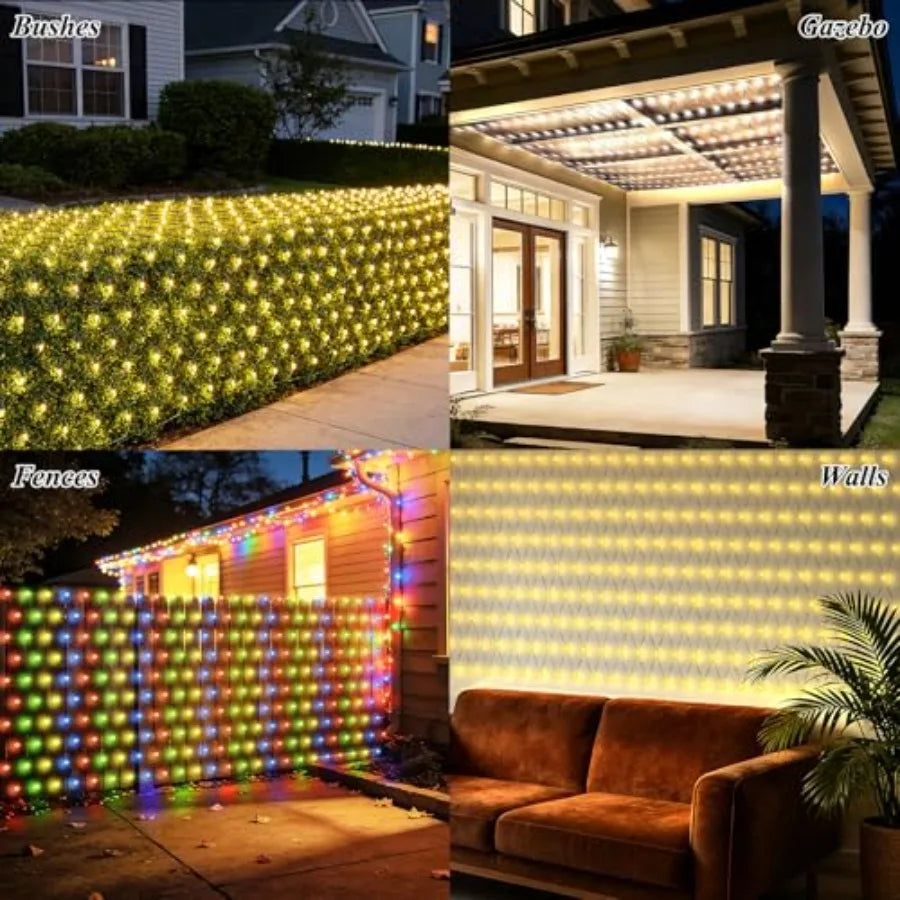 360 LED Christmas Net Lights Solar AND USB Powered, Waterproof Mesh String Lights 8 Modes Green, 21Feet x 5 Feet