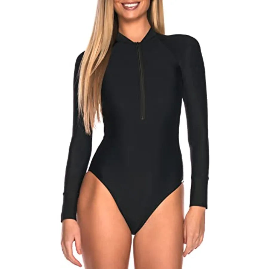 Women's One Pcs Swimsuits Long Sleeve Rash Guard UV Protection Surfing Swimsuit Bathing Suit