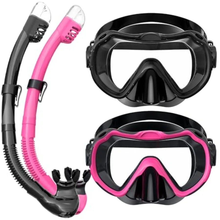 Snorkeling Gear for Adults, Snorkel Mask Set 180° Panoramic View Snorkel Gear, 100% Food-Grade Silicone Anti-Fog Anti-Leak Dry