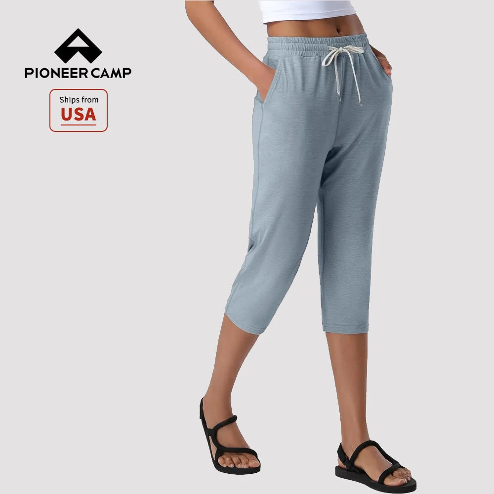 Pioneer Camp Women's Capri Yoga Pants Wide Leg Loose Stretch Athletic Sweatpants Causal Cropped Pajama Pants with Pockets