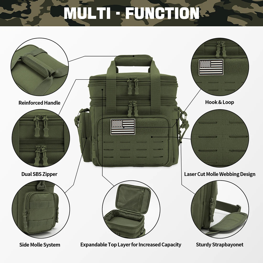 Tactical Lunch Box Expandable Heavy Duty Tactical Leak Proof Insulated Cooler Bag For Outdoor Activities Camping MOLLE Webbing