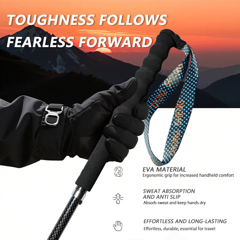 Local+ Lightweight T800 Carbon Fiber Walking Running Sticks Collapsible Telescopic Hiking Cane Trekking Poles for City Use