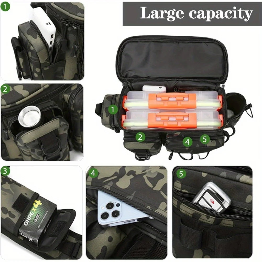 Fishing Tackle Backpack Fishing Waist Bag  Fishing Tackle Shoulder Bag, Ideal for Fishing, Camping, Hiking and More